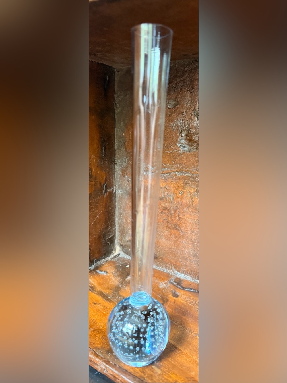 Vintage Swedish Clear Glass Bubble Bud Vase - Blue Accent